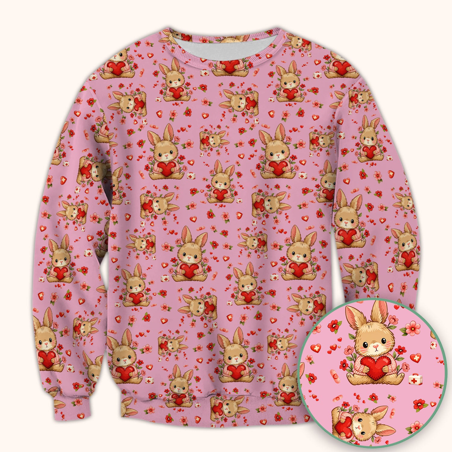Adorable Bunny Heart Healthcare Design Scrub Top, Comfortable Scrubs for Nurses, Easter