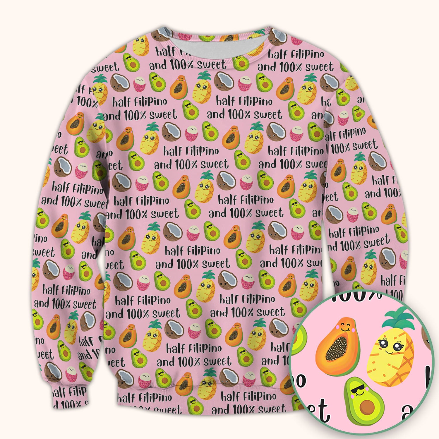 Playful Avocado Fruit Print Filipino Quote Scrub Top, Breathable Fabrics Nursing Uniform