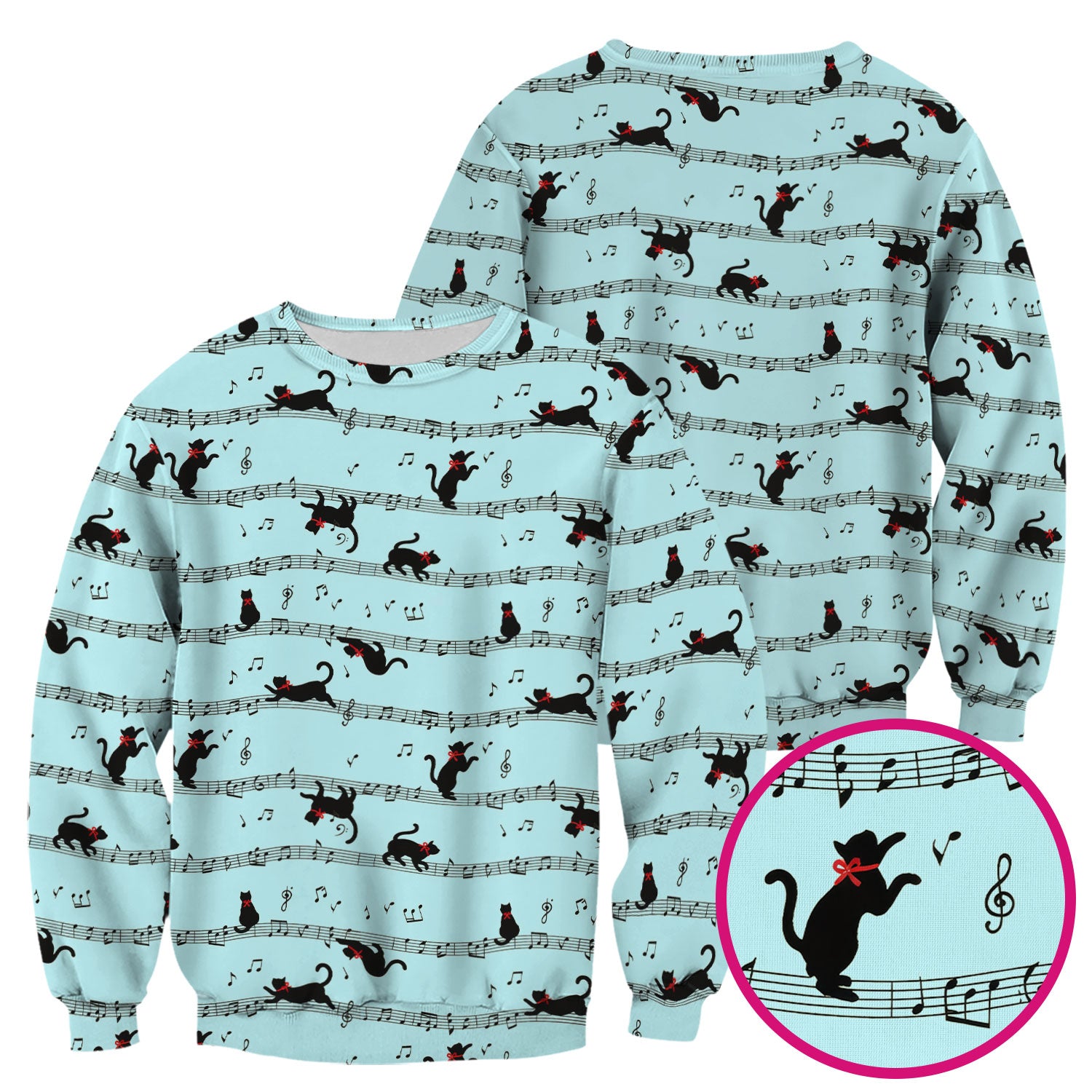 Cute Dancing Black Cat Music Staff Pattern Scrub Top, Comfortable Scrubs for Nurses