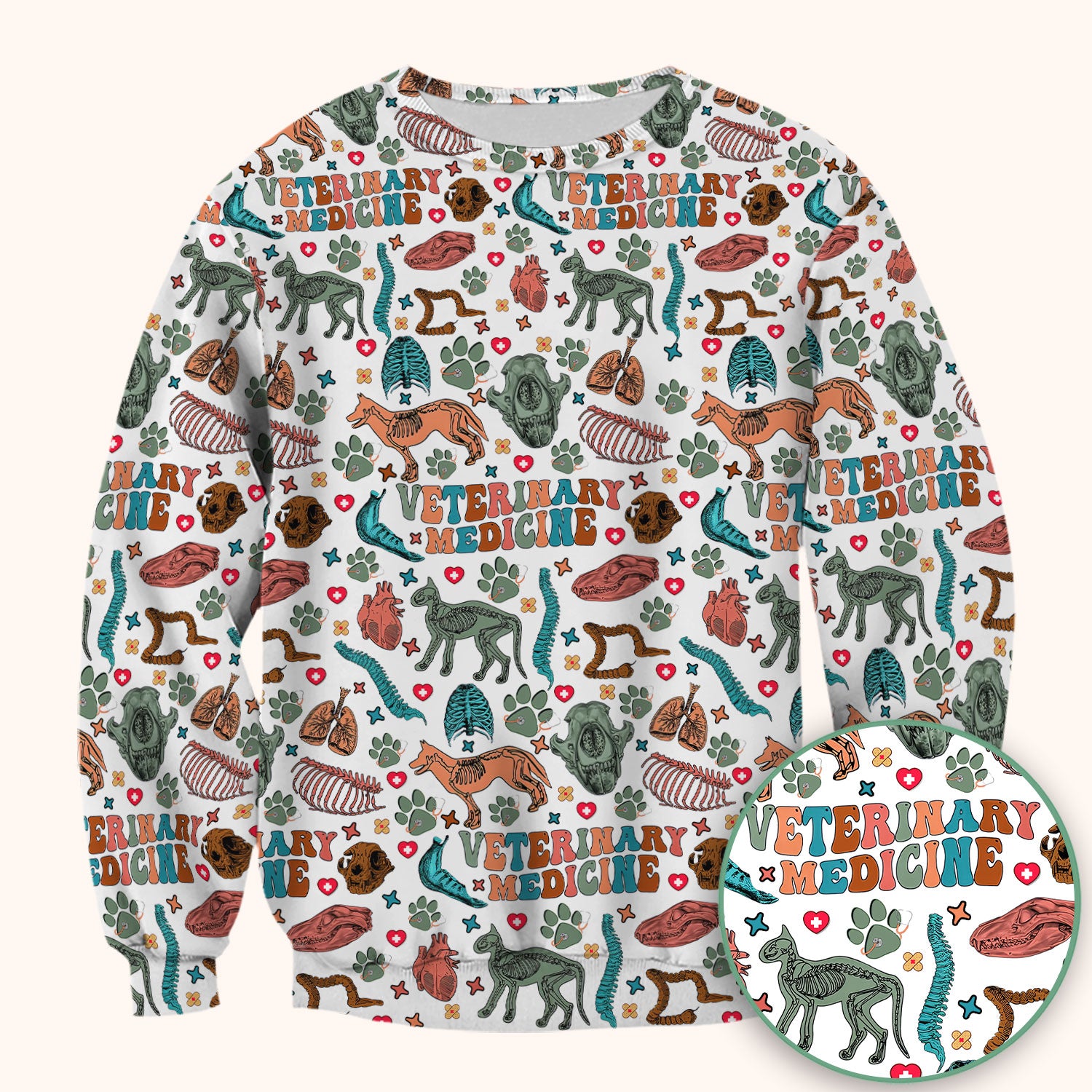 Veterinary Medicine Scrub Top - Cute Animal Anatomy Pattern Medical Shirt - Fun Vet Tech Nurse Scrubs for Women