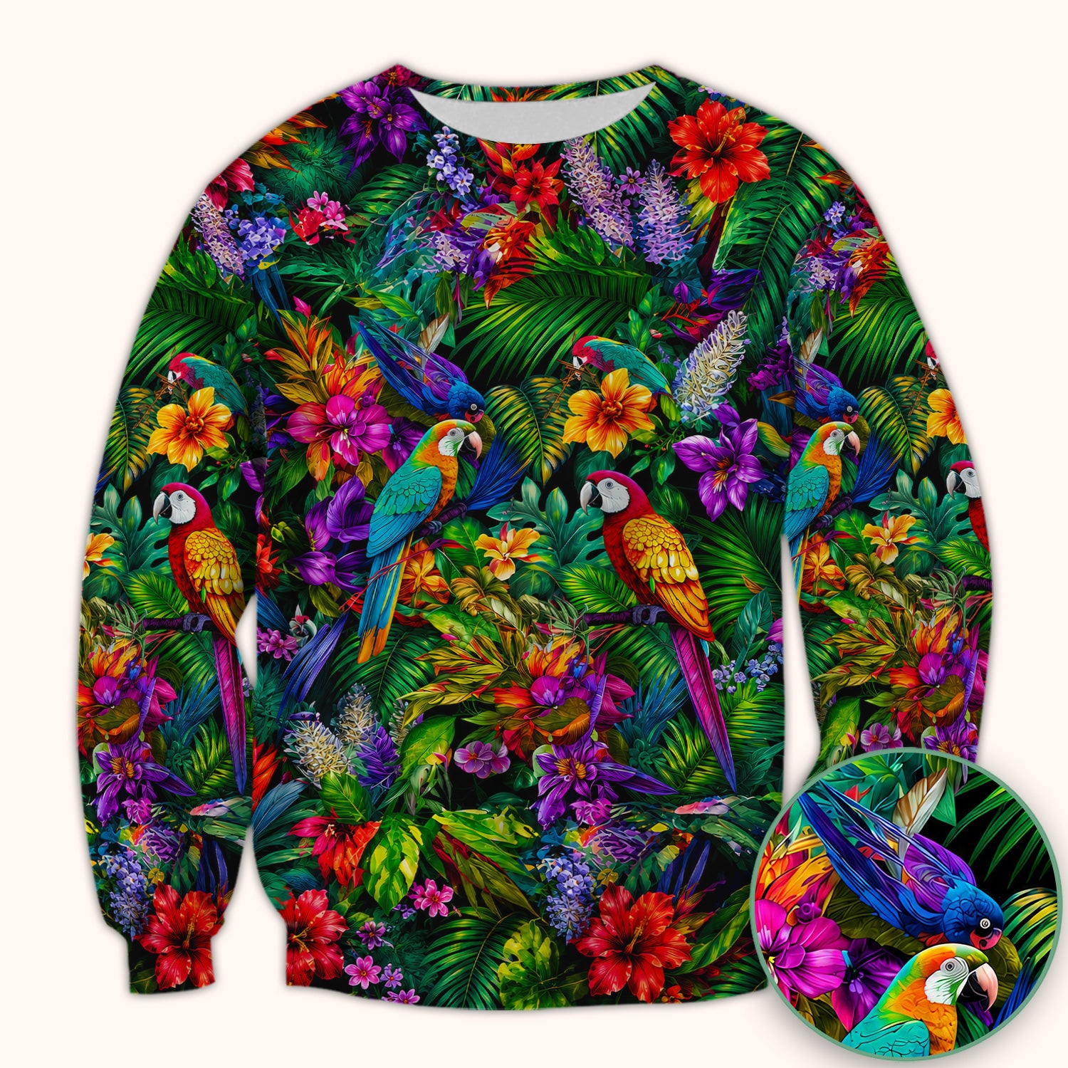 Tropical Parrot Jungle Blossom Pattern Scrub Top, Comfortable Scrubs for Nurses