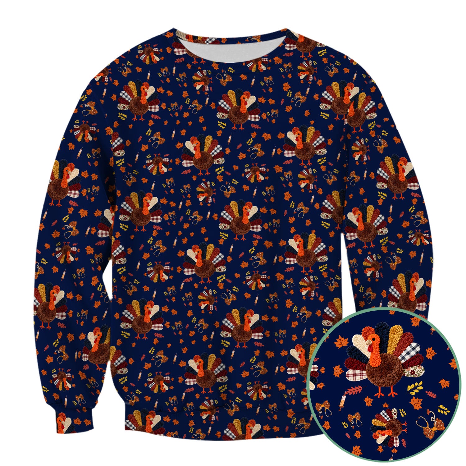 Funny Thanksgiving Nurse Scrub Top - Fall Leaves and Pumpkin Shirt - Autumn Turkey Med Uniform Gift for RN CNA LPN
