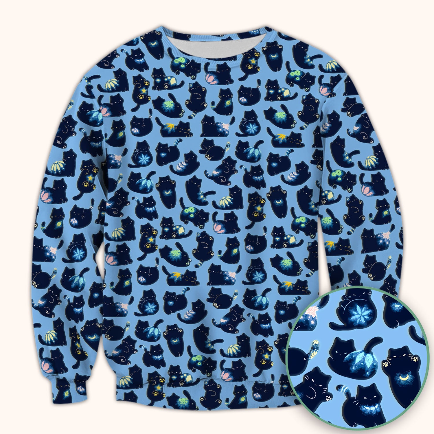 Midnight Cat Scrub Top, Black Cat Pattern Nurse Shirt, Breathable Fabrics Nursing Uniform