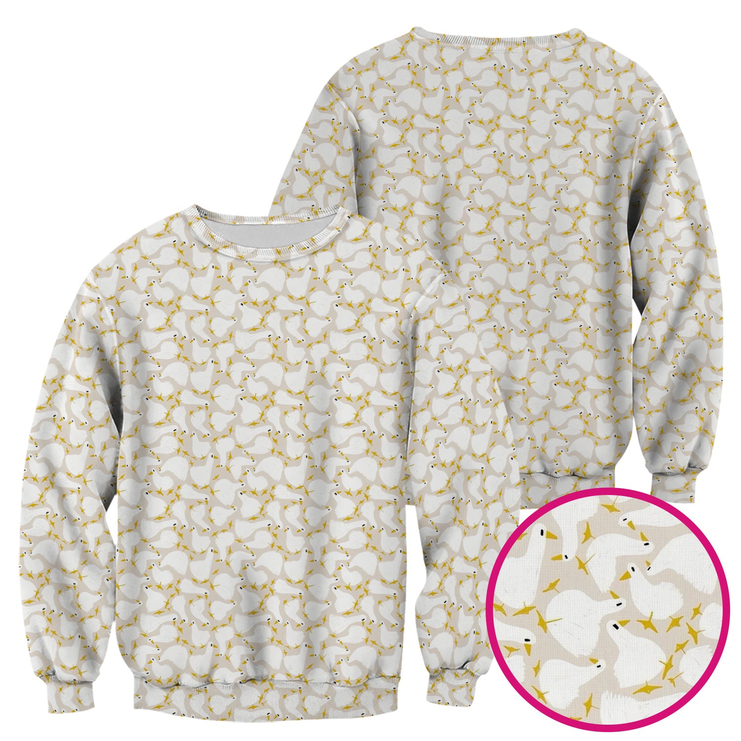Cute White Goose Yellow Star Pattern Scrub Top, Breathable Fabrics Nursing Uniform