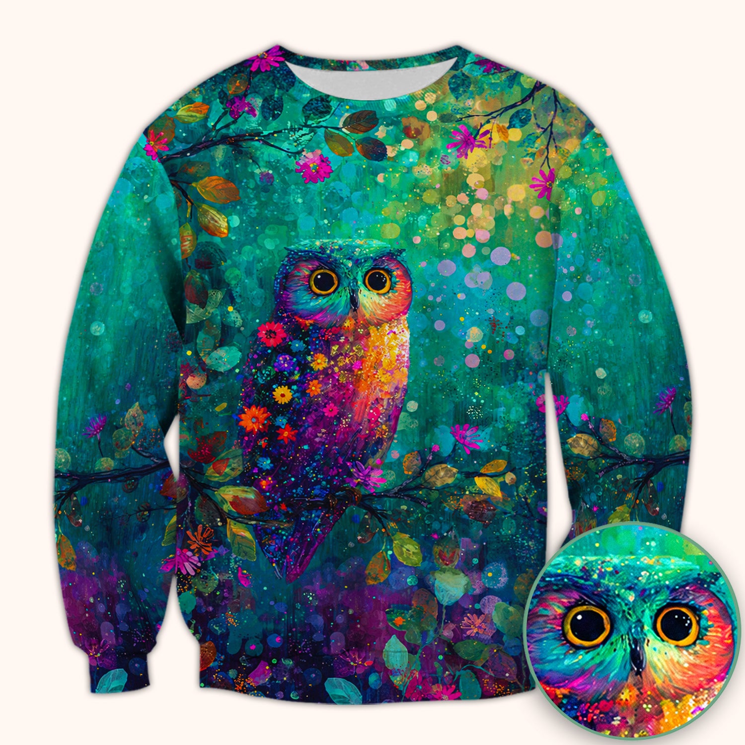 Colorful Owl Forest Pattern Scrub Top, Comfortable Scrubs for Nurses