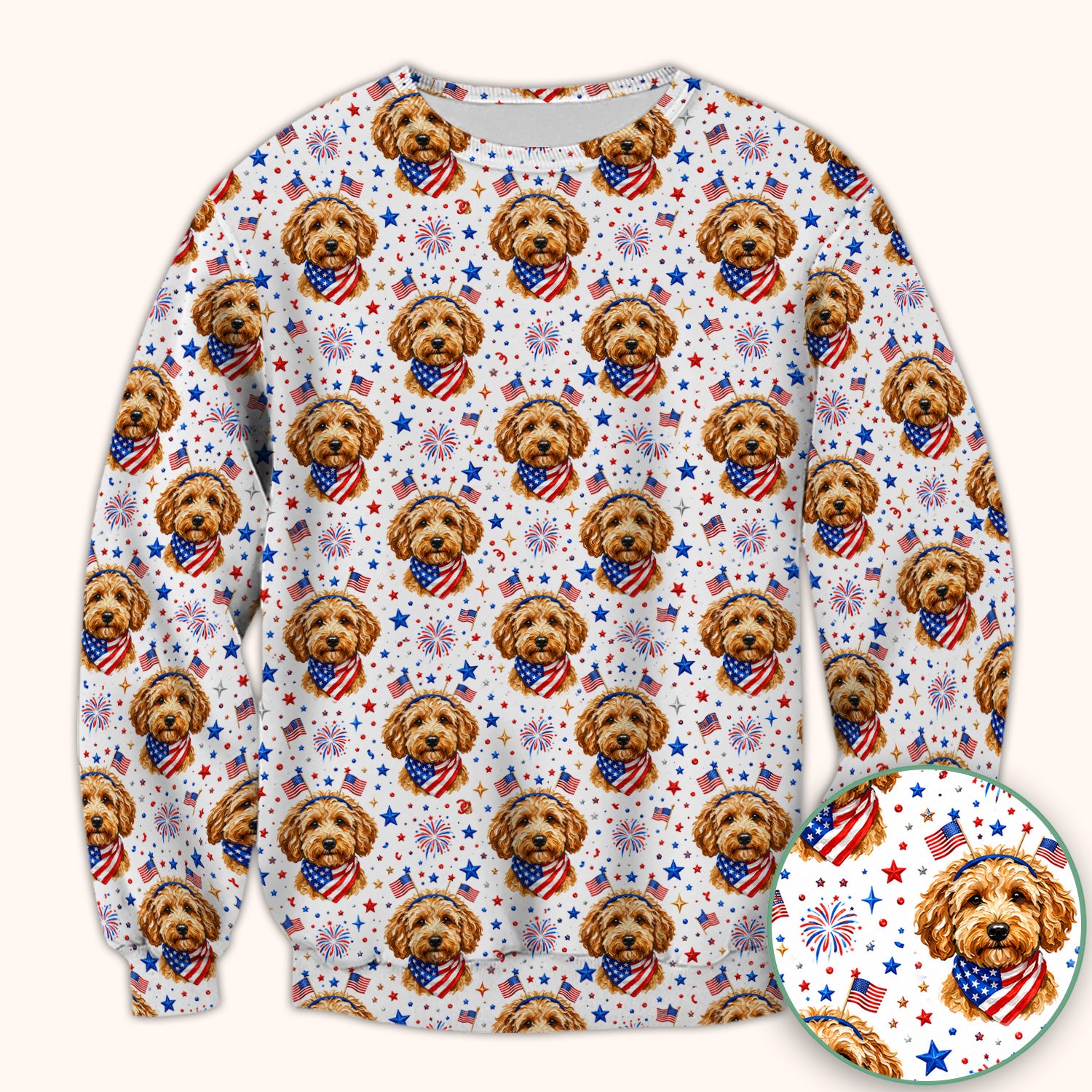 Patriotic Goldendoodle Nurse Scrub Top for RN, CNA, Dog Lover Fourth Of July Uniform