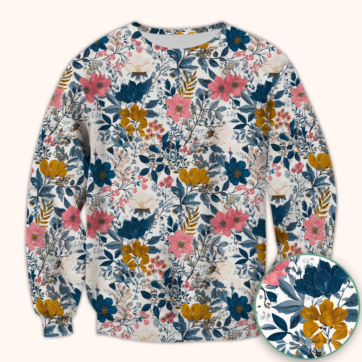 Elegant Floral Garden Bloom Pattern Scrub Top, Comfortable Scrubs for Nurses