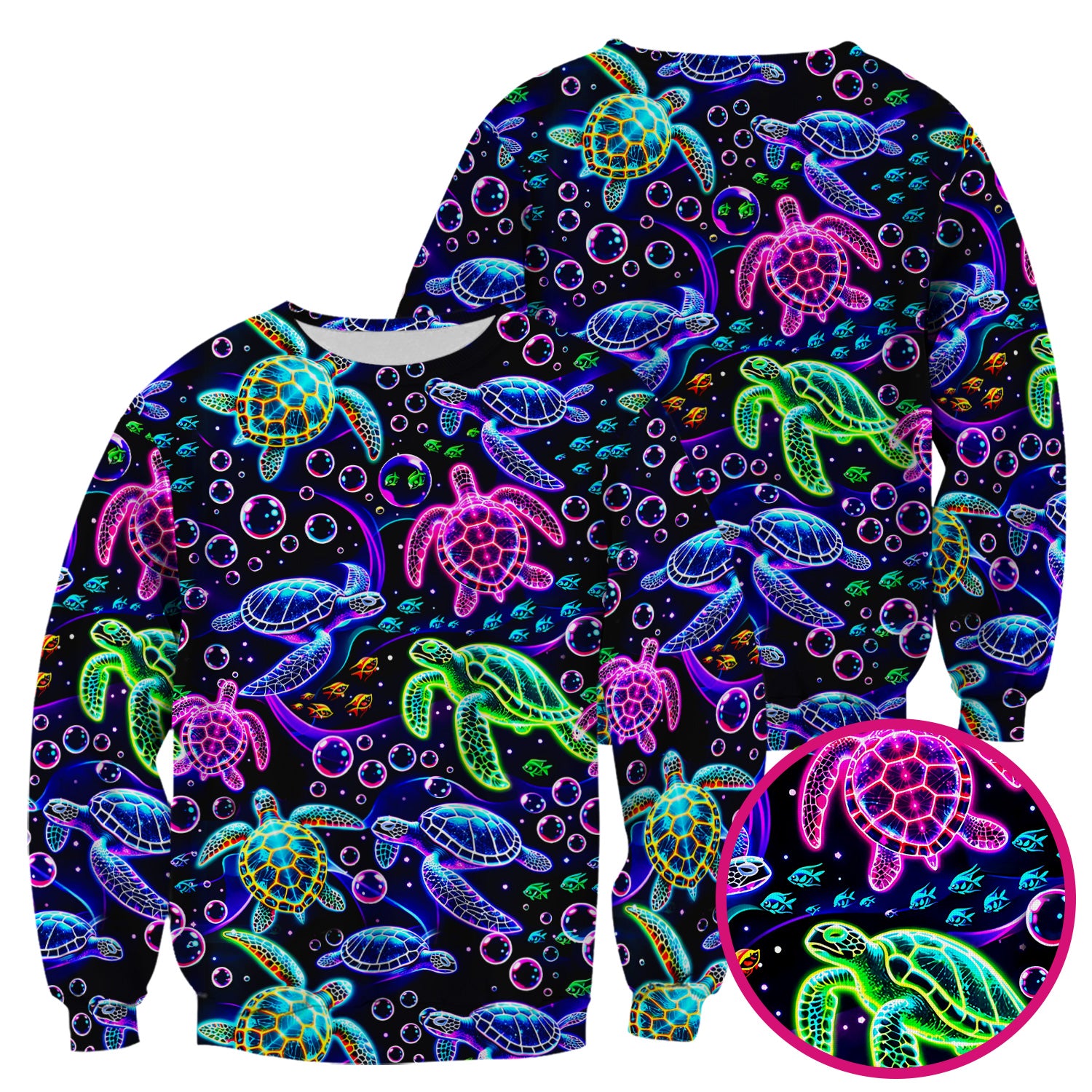 Neon Sea Turtle Swimming Bubble Ocean Scrub Top, Breathable Fabrics Nursing Uniform