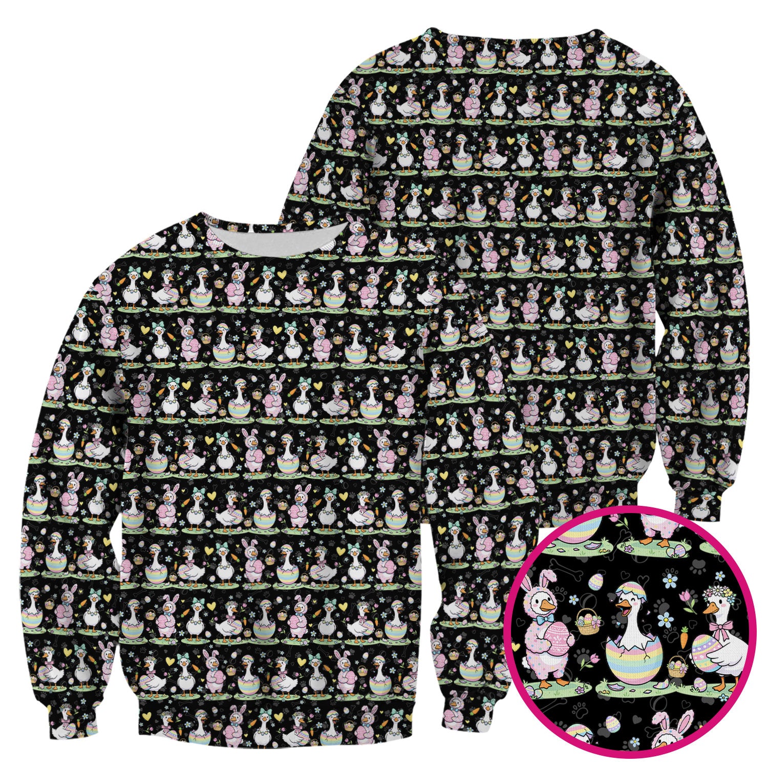 Pastel Easter Goose Bunny Egg Pattern Scrub Top, Comfortable Scrubs for Nurses