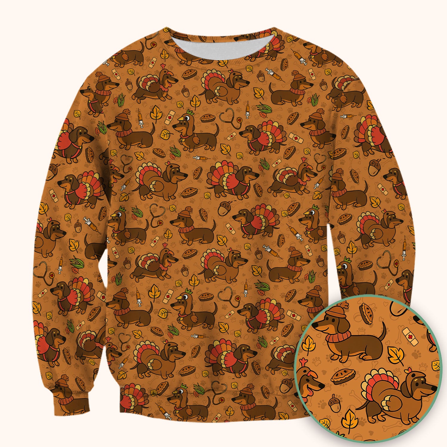 Thanksgiving Dachshund Scrubs Top - Cute Dog Turkey Medical Uniform Shirt for Nurses - Funny Holiday Gift