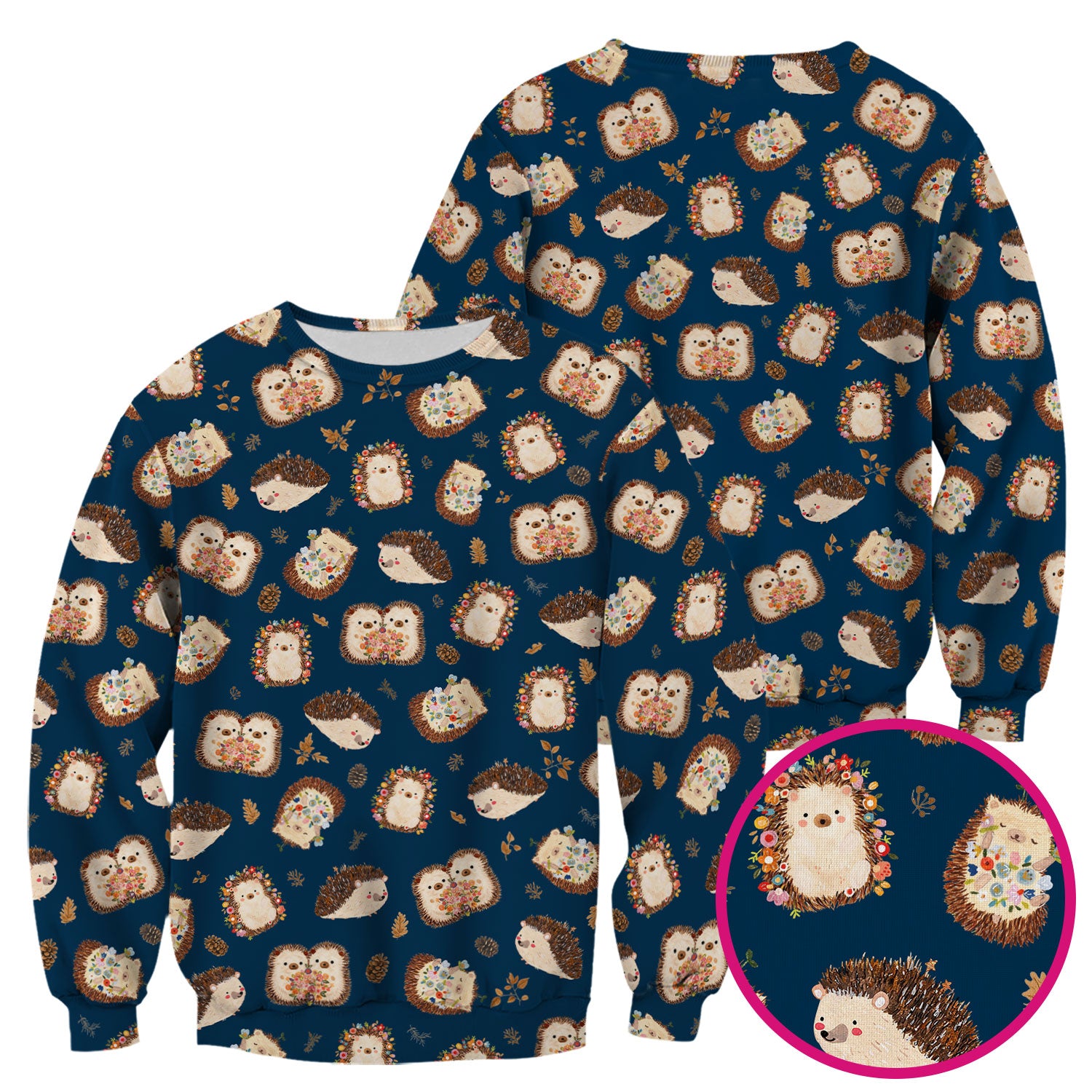 Cute Hedgehog Floral Scrub Top, Breathable Fabrics Nursing Uniform
