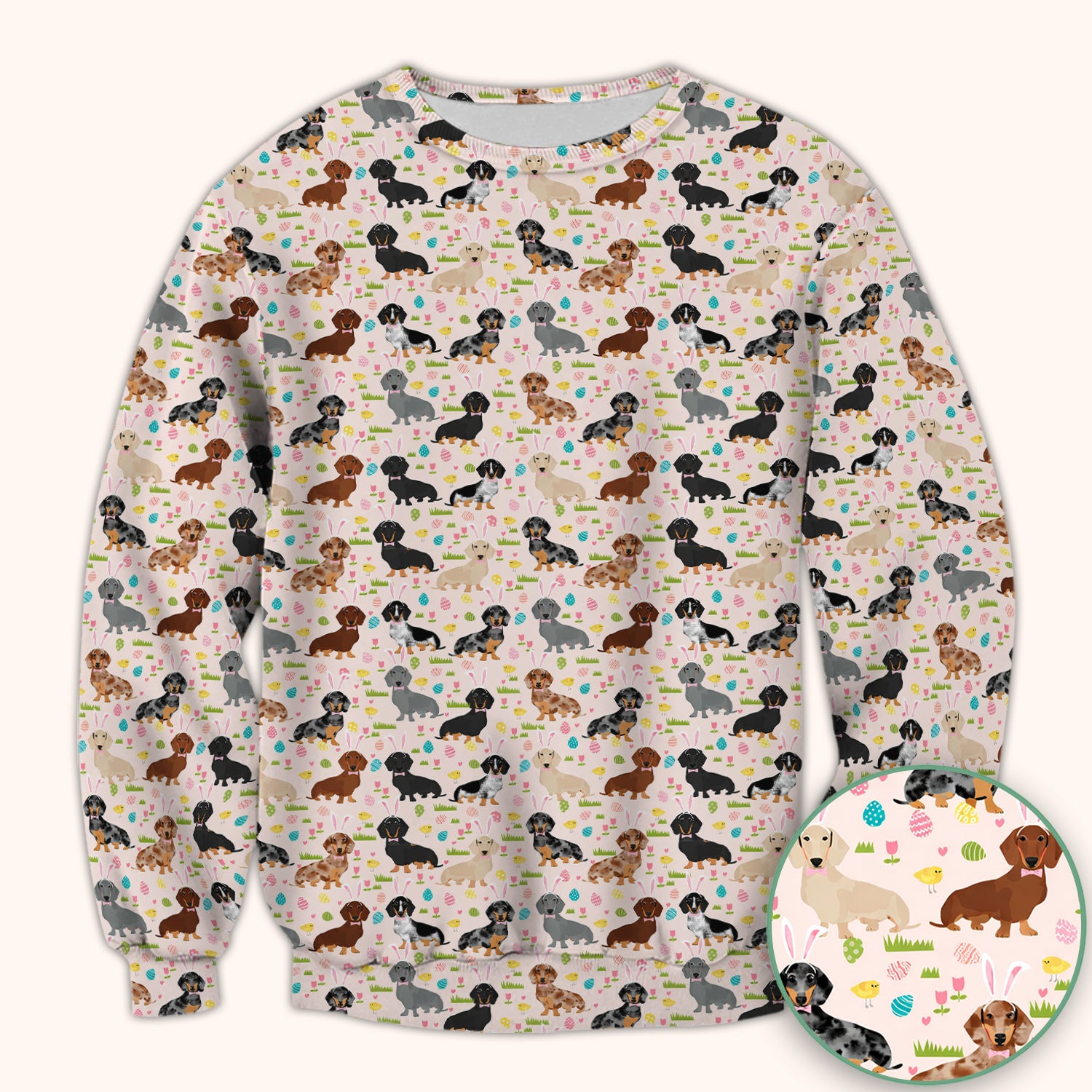 Easter Dachshund Dog Pattern Scrub Top, Comfortable Scrubs for Nurses