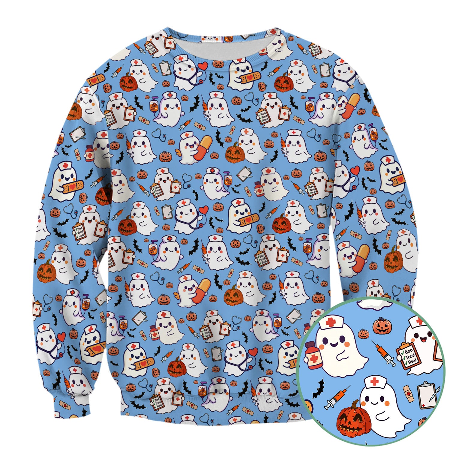Boo Halloween Scrub Top - Pumpkin Shirt Womens - Comfortable Scrubs for Nurses - Breathable Fabrics Nursing Uniform