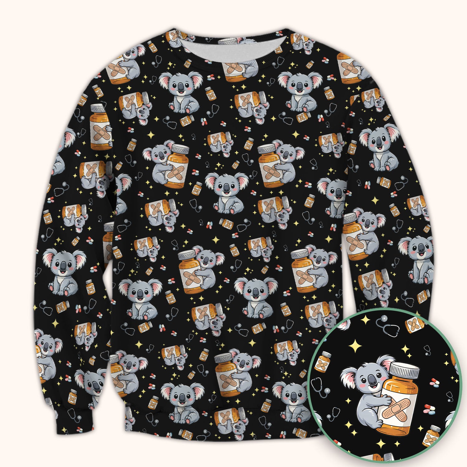 Cute Koala Nurse Bandage Medicine Print Scrub Top, Comfortable Scrubs for Nurses