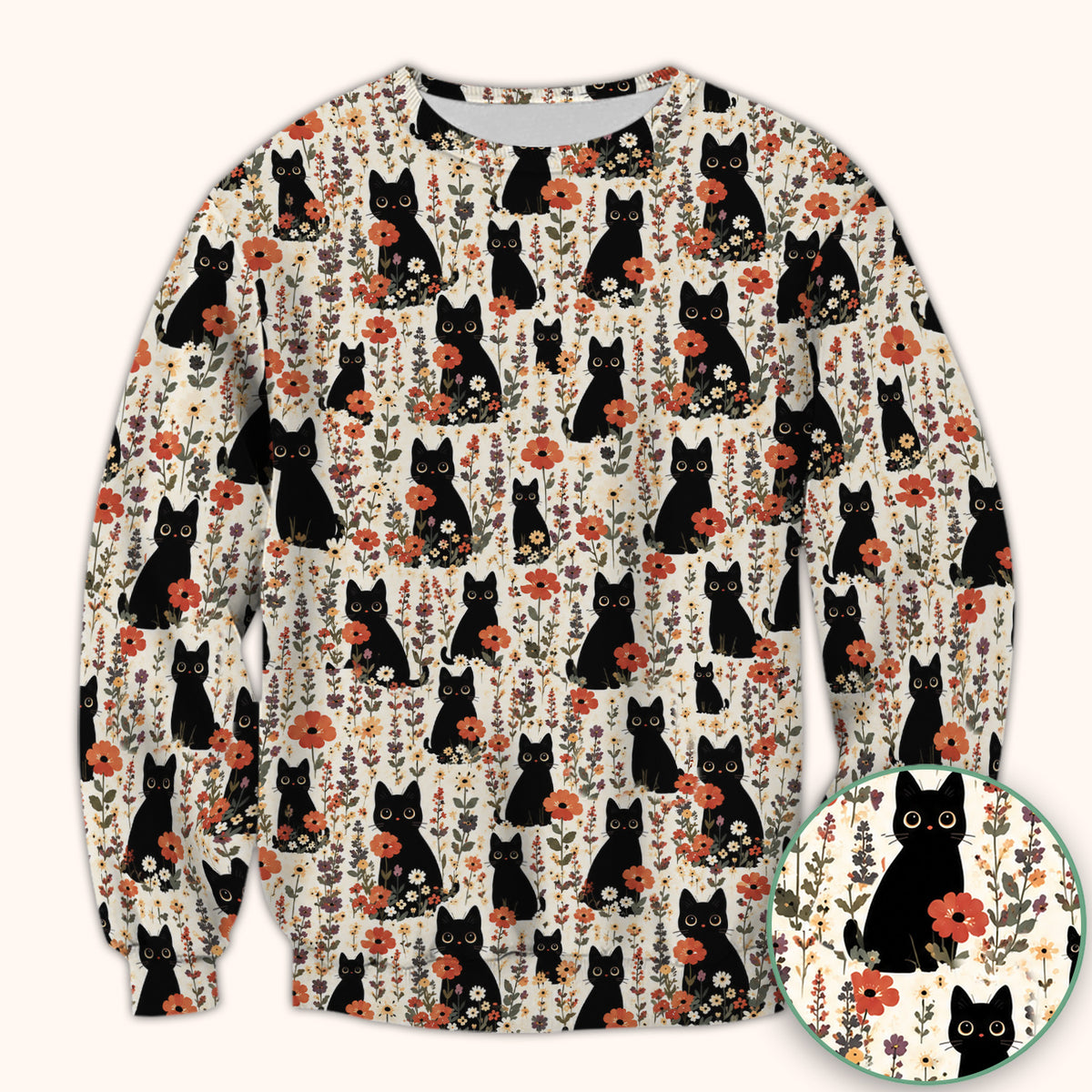 Cute Black Cat Wildflower Pattern Scrub Top, Comfortable Scrubs for Nurses