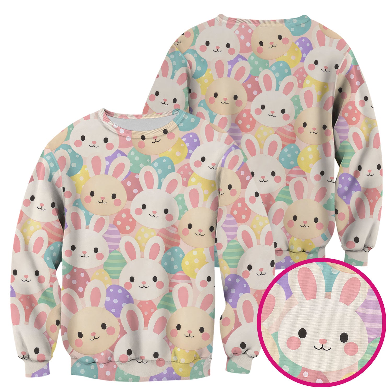 Pastel Bunny Faces Easter Eggs Pattern Scrubs Top, Comfortable Scrubs for Nurses