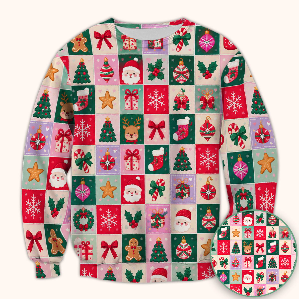 Cute Christmas Santa Patchwork Scrub Top, Comfortable Scrubs for Nurses