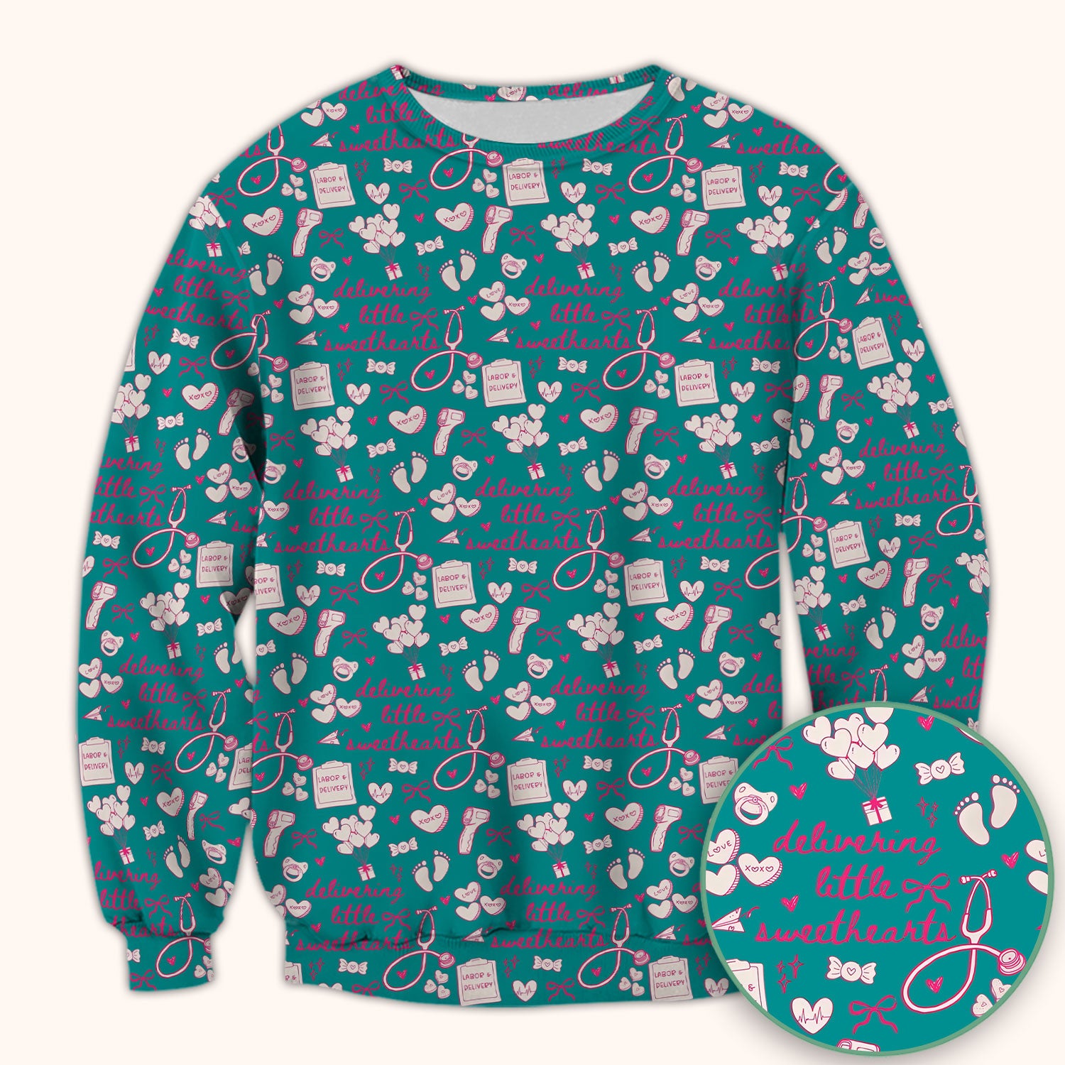 Valentine Labor And Delivery Scrub Top, XOXO Pattern Scrub Shirt, Breathable Fabrics Nursing Uniform For Women