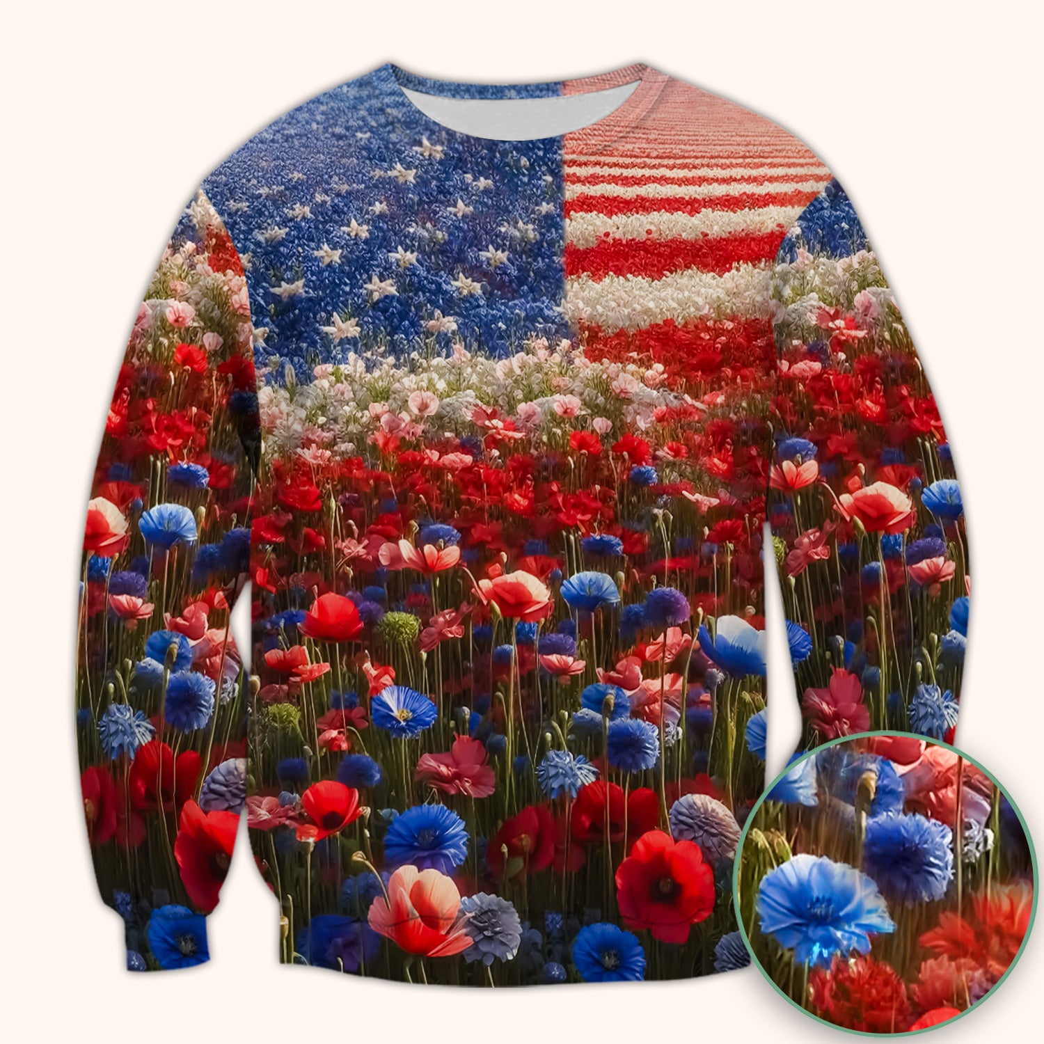 Festive Nurse American Flag Wildflower Field Scrub Top, Breathable Fabrics Nursing Uniform