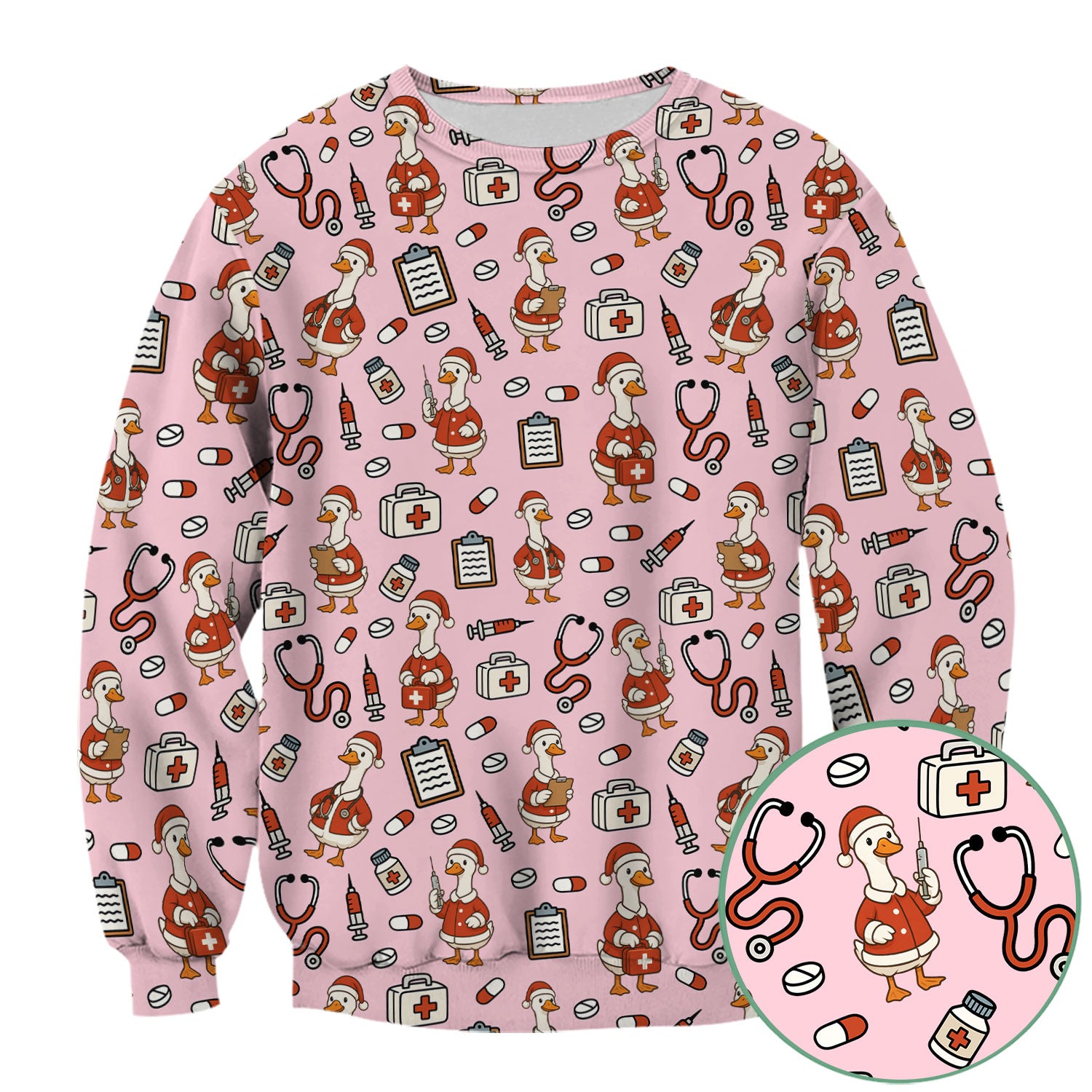 Christmas Nurse Scrub Top - Funny Santa Duck Print Scrubs for Women & Men - Holiday Medical Shirt for RN CNA Doctor, Cute Xmas Gift Idea
