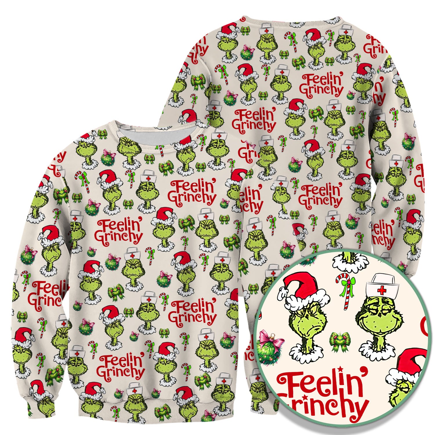 Grinch Nurse Christmas Scrub - Feelin‰۪ Grinchy Top - Funny Holiday Medical Uniform Gift for RN CNA LPN