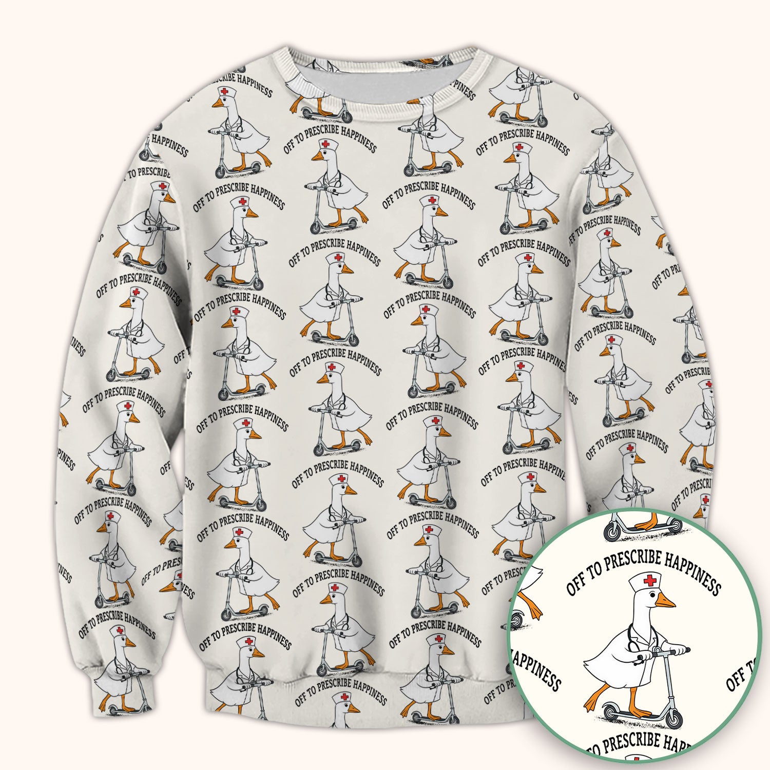 Nurse Goose Scooter Print Scrub Top, Breathable Fabrics Nursing Uniform