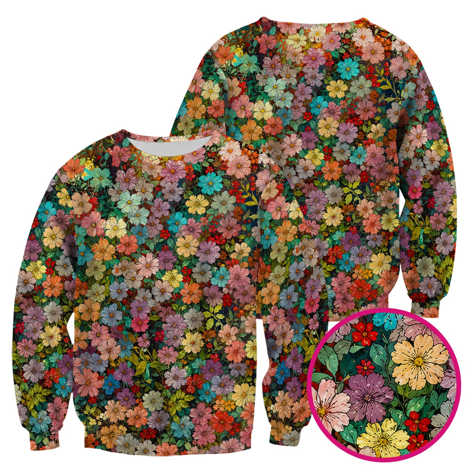 Colorful Wildflower Garden Bloom Pattern Scrub Top, Comfortable Scrubs for Nurses