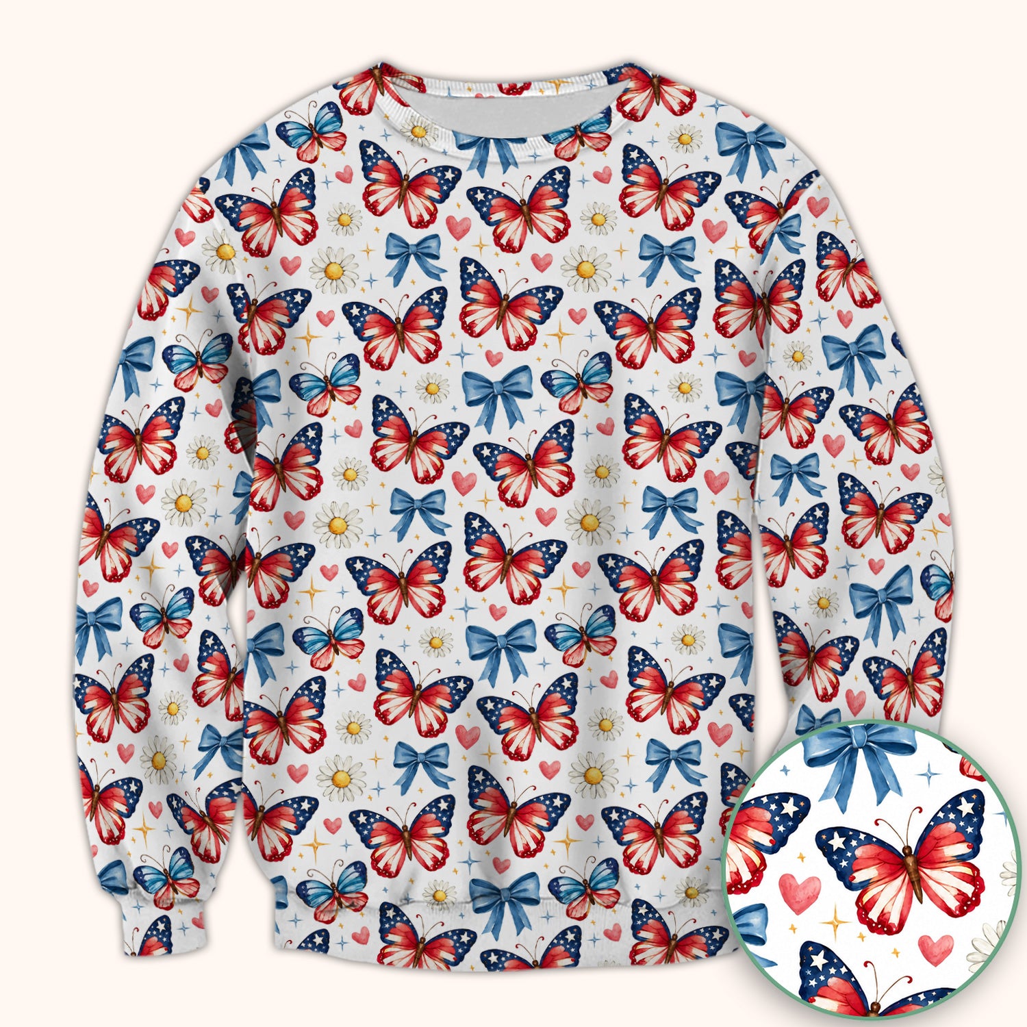 Patriotic Butterfly Bow Daisy Pattern Scrub Top, Comfortable Scrubs for Nurses