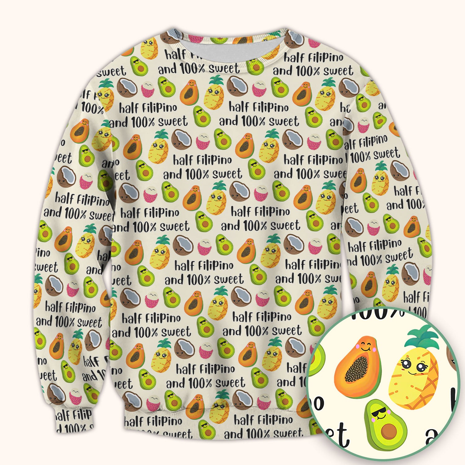 Playful Avocado Fruit Print Filipino Quote Scrub Top, Breathable Fabrics Nursing Uniform