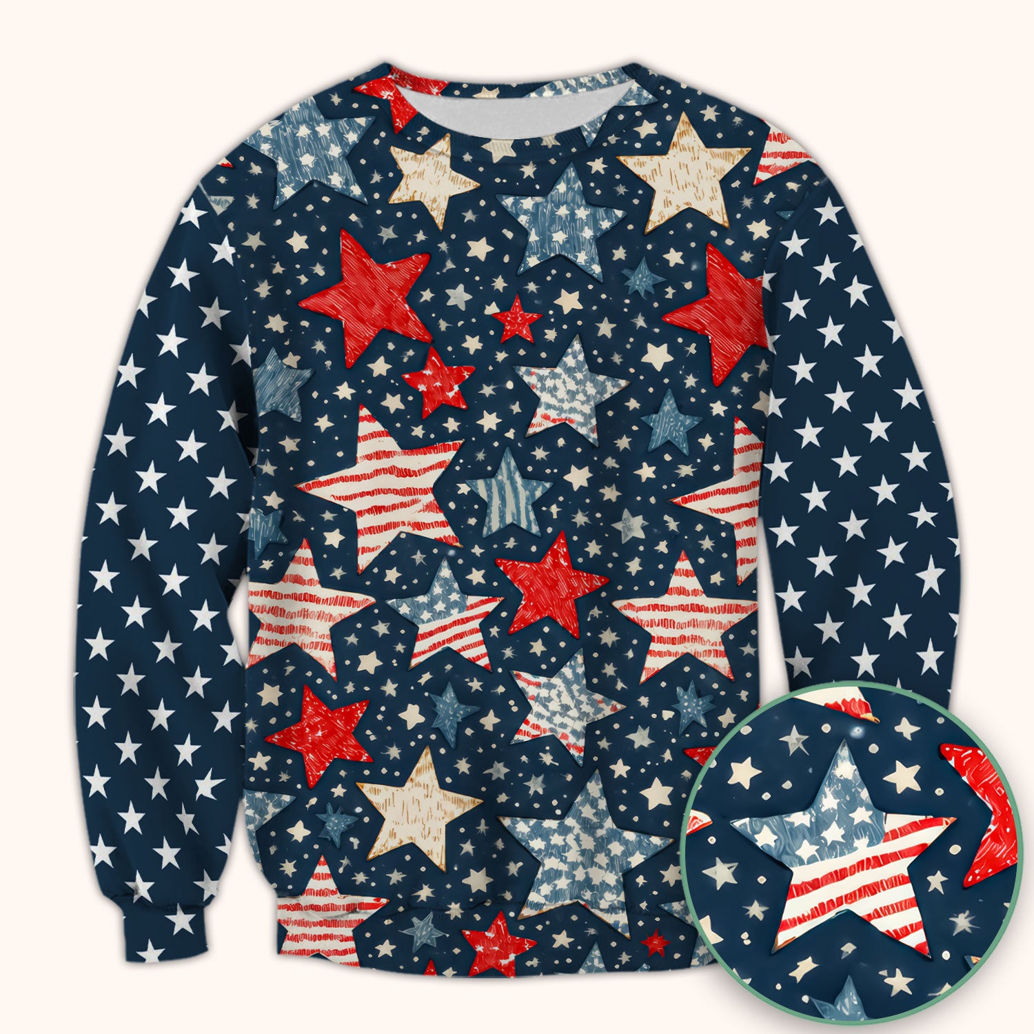 Patriotic Star Pattern Medical Scrub Top, Breathable Fabrics Nursing Uniform