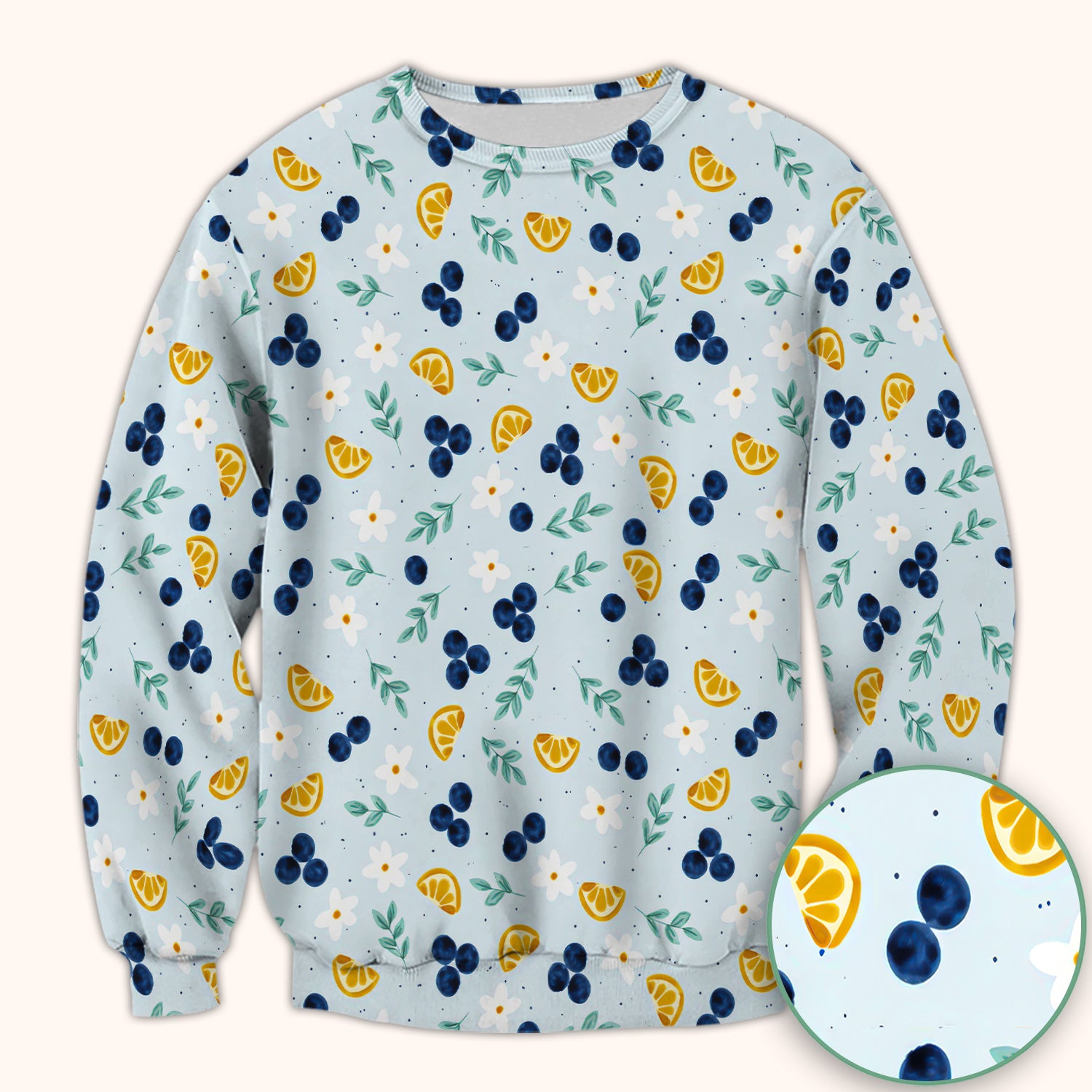 Blueberry Lemon Daisy Pattern Scrubs Top, Comfortable Scrubs for Nurses