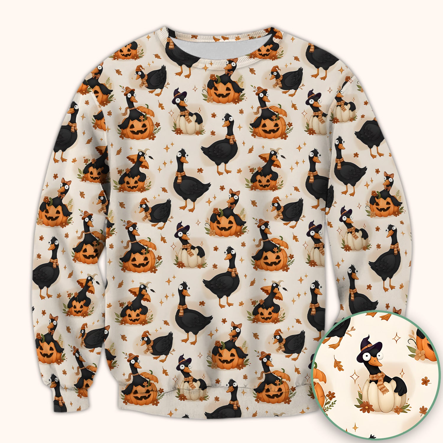 Pumpkin Black Goose Print Scrub Top, Comfortable Scrubs for Nurses