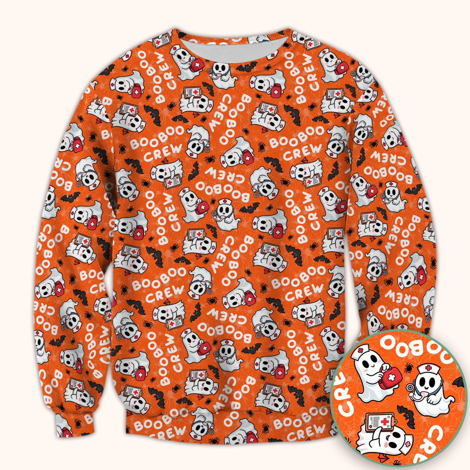 Cute Halloween Boo Boo Crew Ghost Scrub Top, Comfortable Scrubs for Nurses