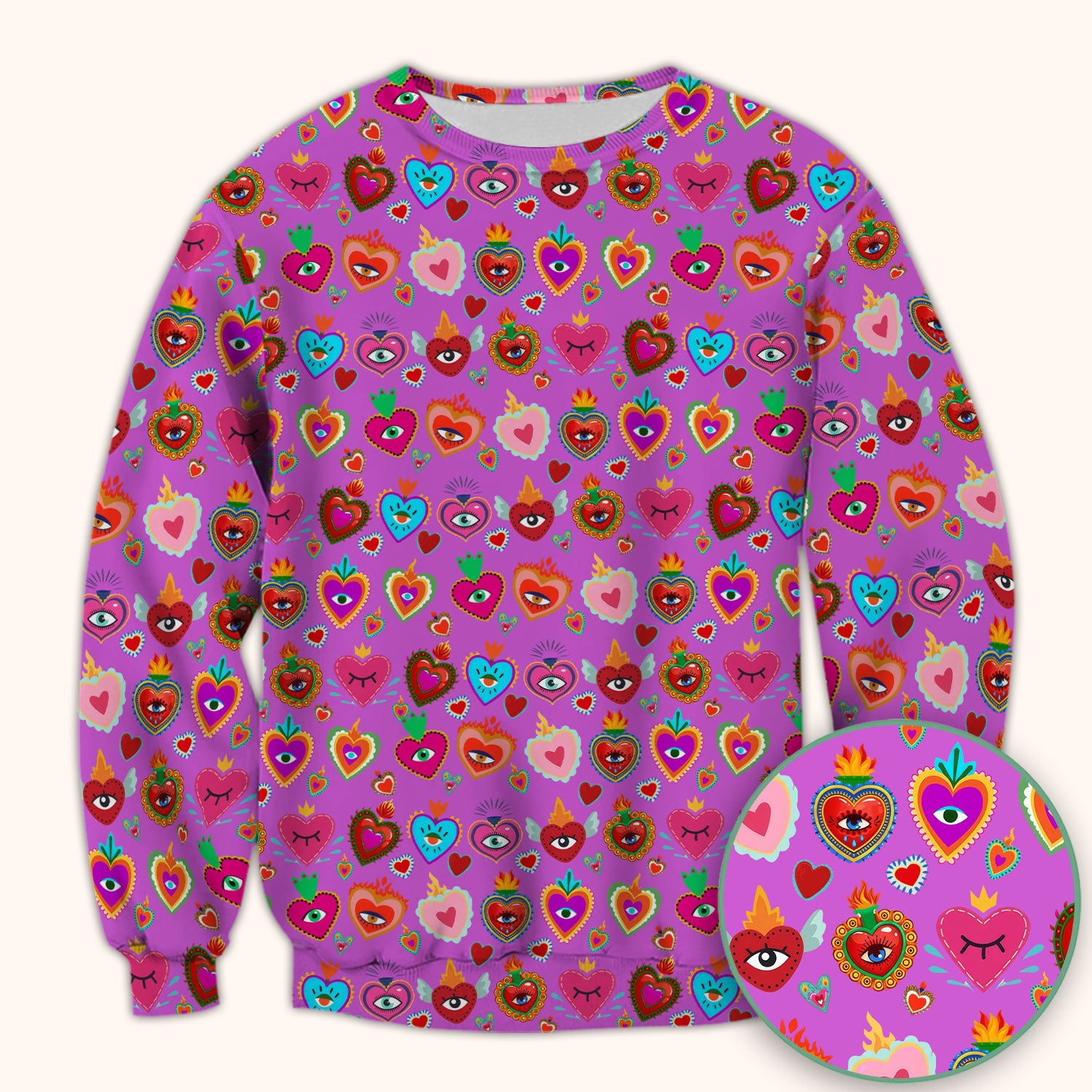 Valentine Colorful Sacred Heart Print Medical Scrub Top, Comfortable Scrubs for Nurses