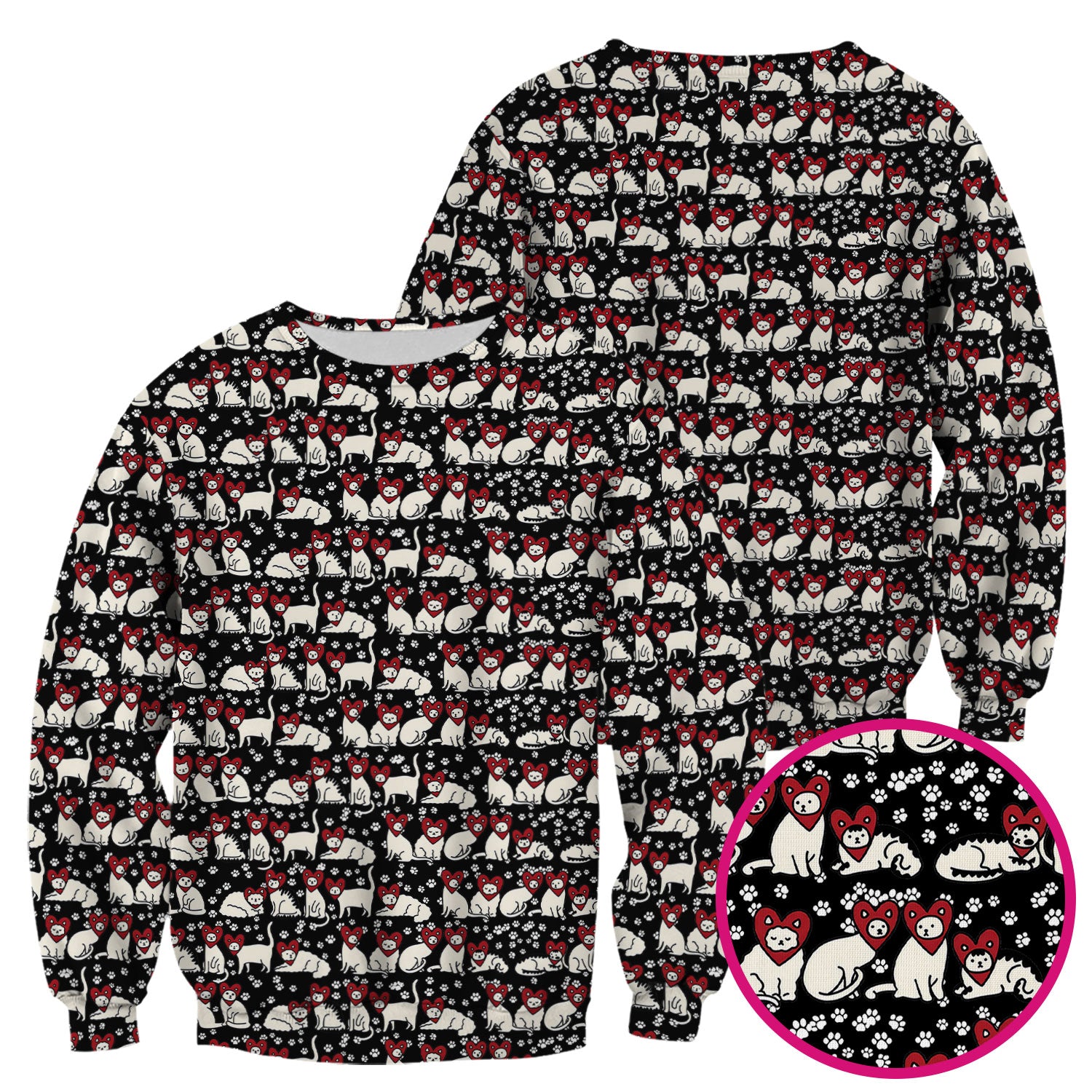 Cute Cat Heart Pattern Scrub Top, Funny Cat Scrub Shirt For Nurses, Breathable Fabrics Nursing Uniform