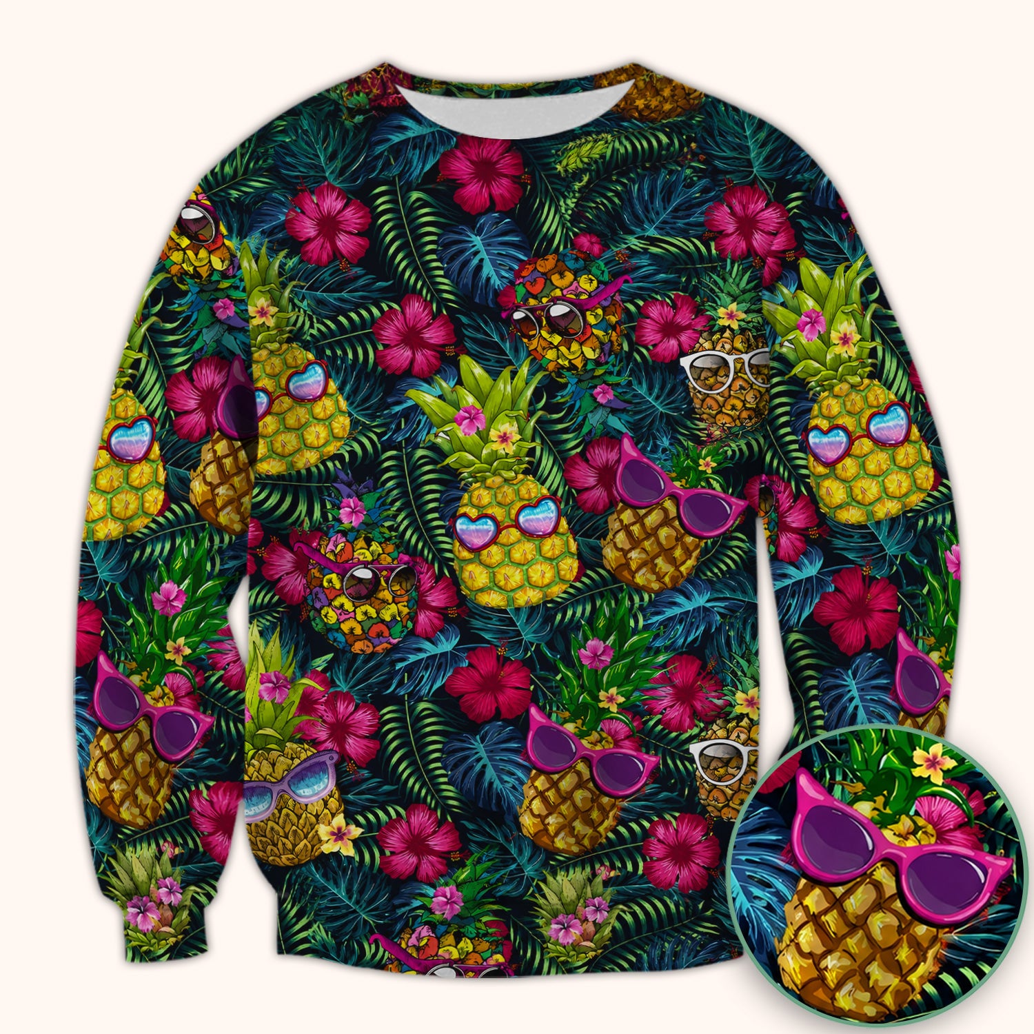 Cute Tropical Pineapple Sunglasses Pattern Scrub Top, Comfortable Scrubs for Nurses