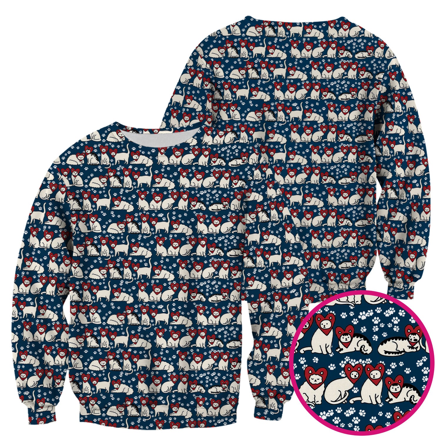 Cute Cat Heart Pattern Scrub Top, Funny Cat Scrub Shirt For Nurses, Breathable Fabrics Nursing Uniform