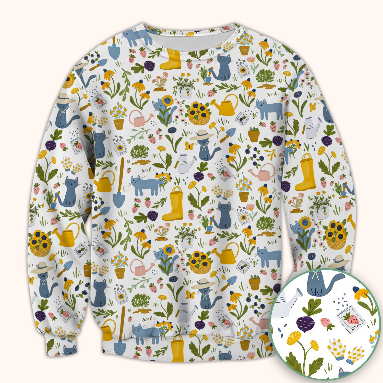Cat Gardening Wildflower Tools Pattern Scrub Top, Comfortable Scrubs for Nurses