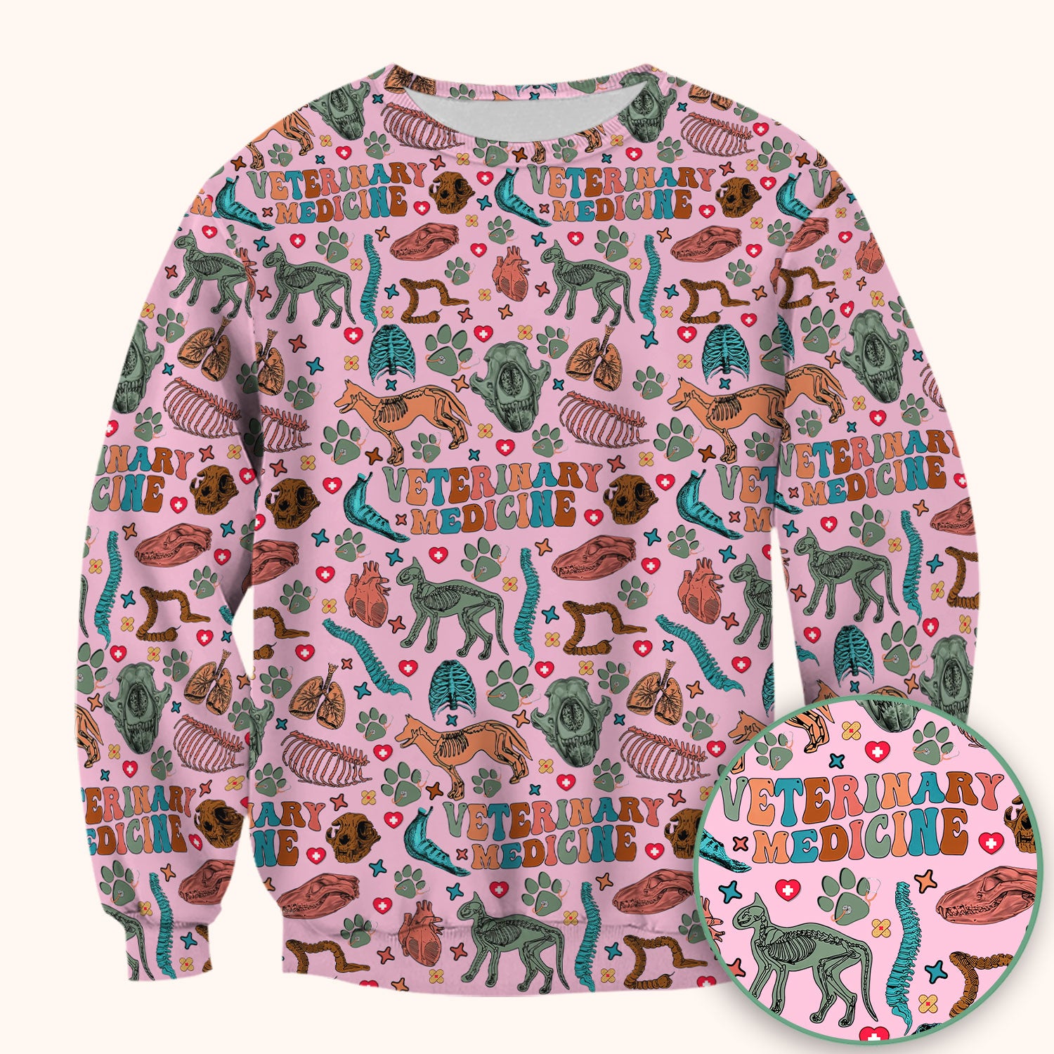 Veterinary Medicine Scrub Top - Cute Animal Anatomy Pattern Medical Shirt - Fun Vet Tech Nurse Scrubs for Women