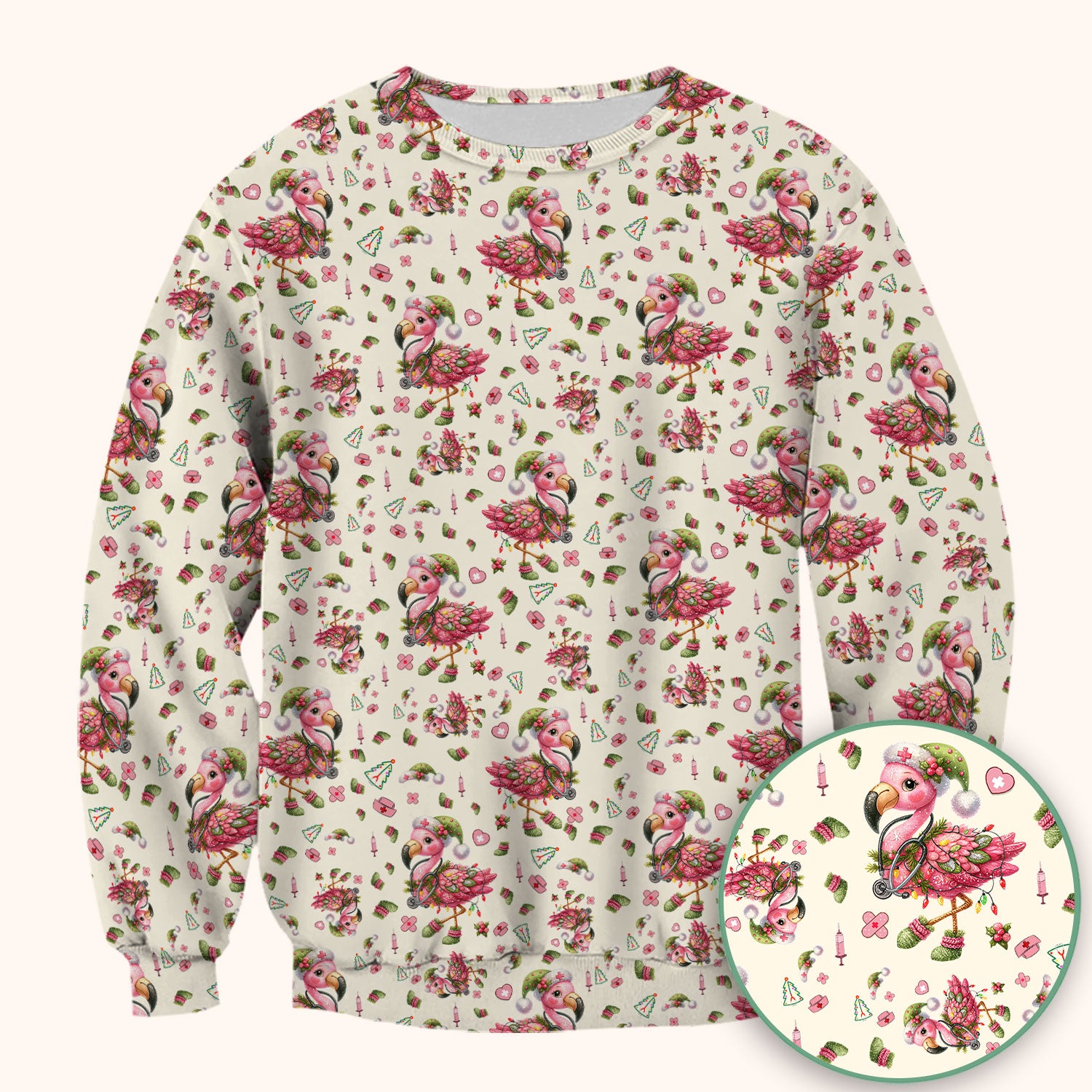 Flamingo Scrub Top for Nurse - Funny Christmas Medical Shirt - Holiday Christmas Gift for Healthcare Workers