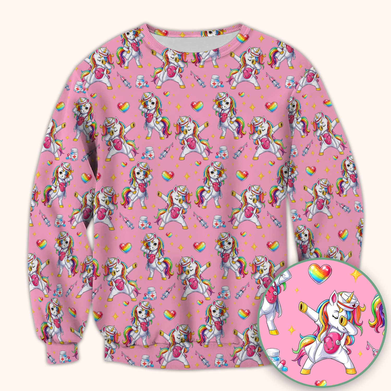 Playful Nurse Unicorn Rainbow Pattern Scrub Top, Comfortable Scrubs for Nurses