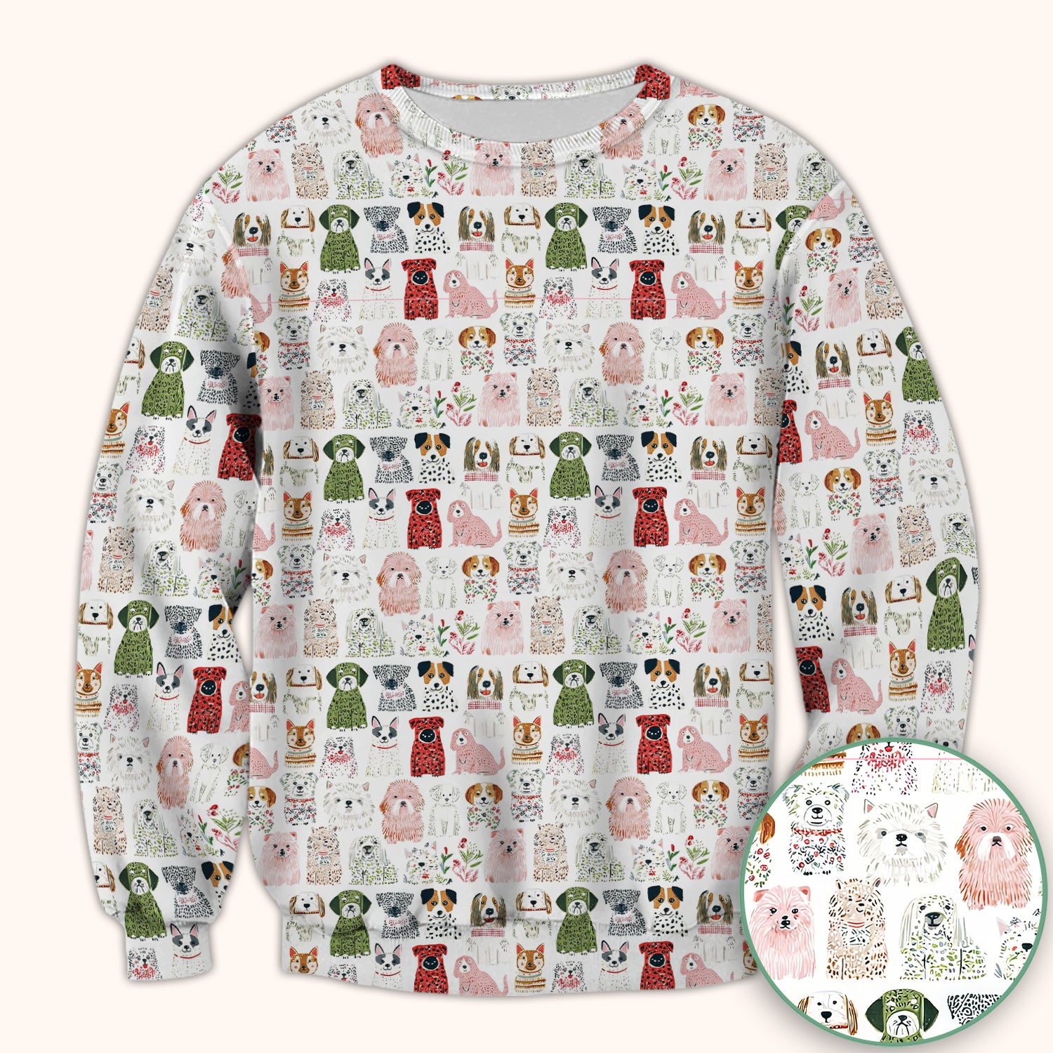 Cute Cartoon Dog Breeds Pattern Scrub Top, Comfortable Scrubs for Nurses