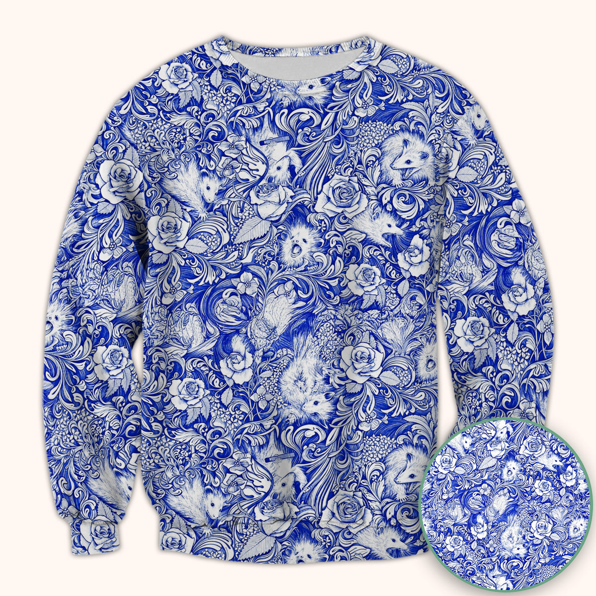 Blue Floral Opossum and Roses Scrub Top, Comfortable Scrubs for Nurses