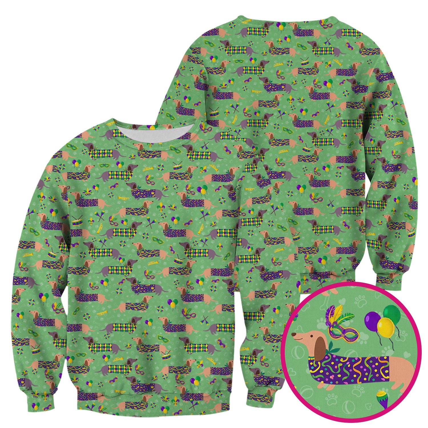 Mardi Gras Dachshund Nurse Scrub Top, Wiener Dog Holiday Pattern Nurses Shirt, Comfortable Uniform Scrubs For Nursing