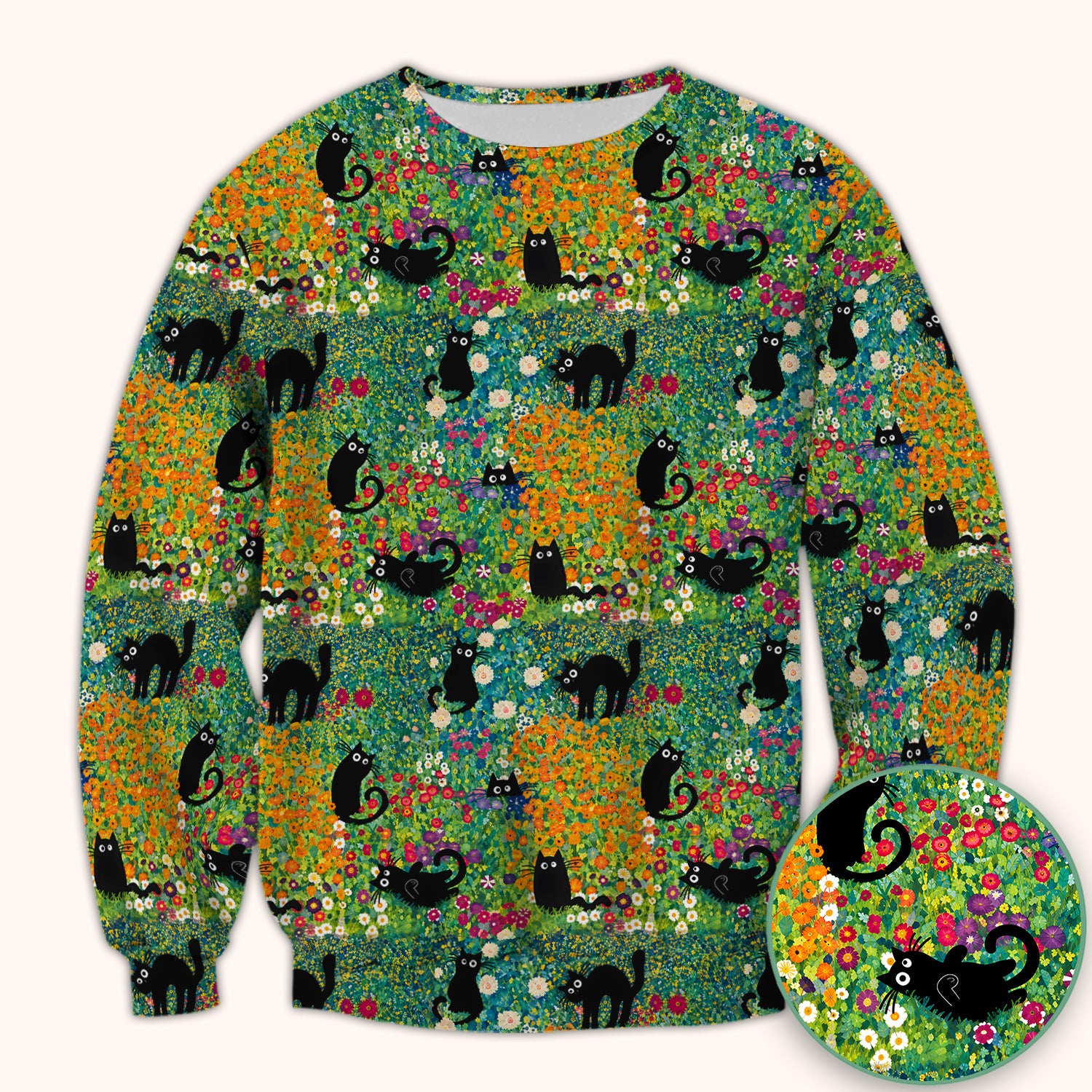 Black Cat Flower Garden Pattern Scrub Top for RN, CNA, Floral Medical Uniform