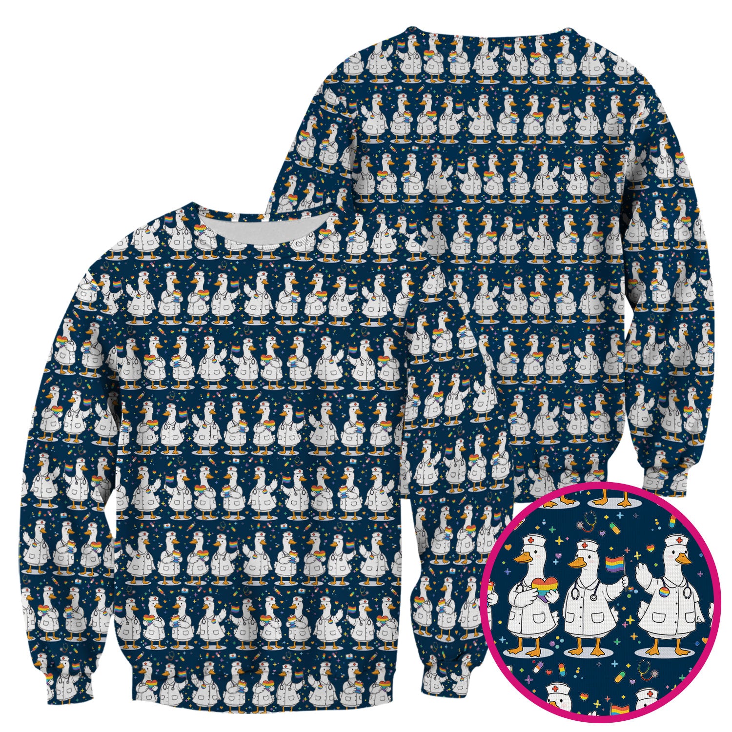 Cute Nurse Duck Pride Theme Scrub Top for Women, Breathable Nursing Uniform