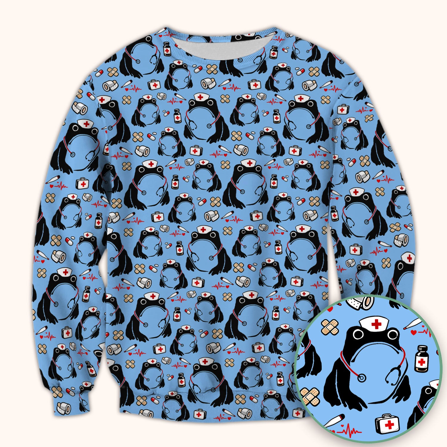 Cute Frog Nurse Medical Print Scrub Top, Comfortable Scrubs for Nurses