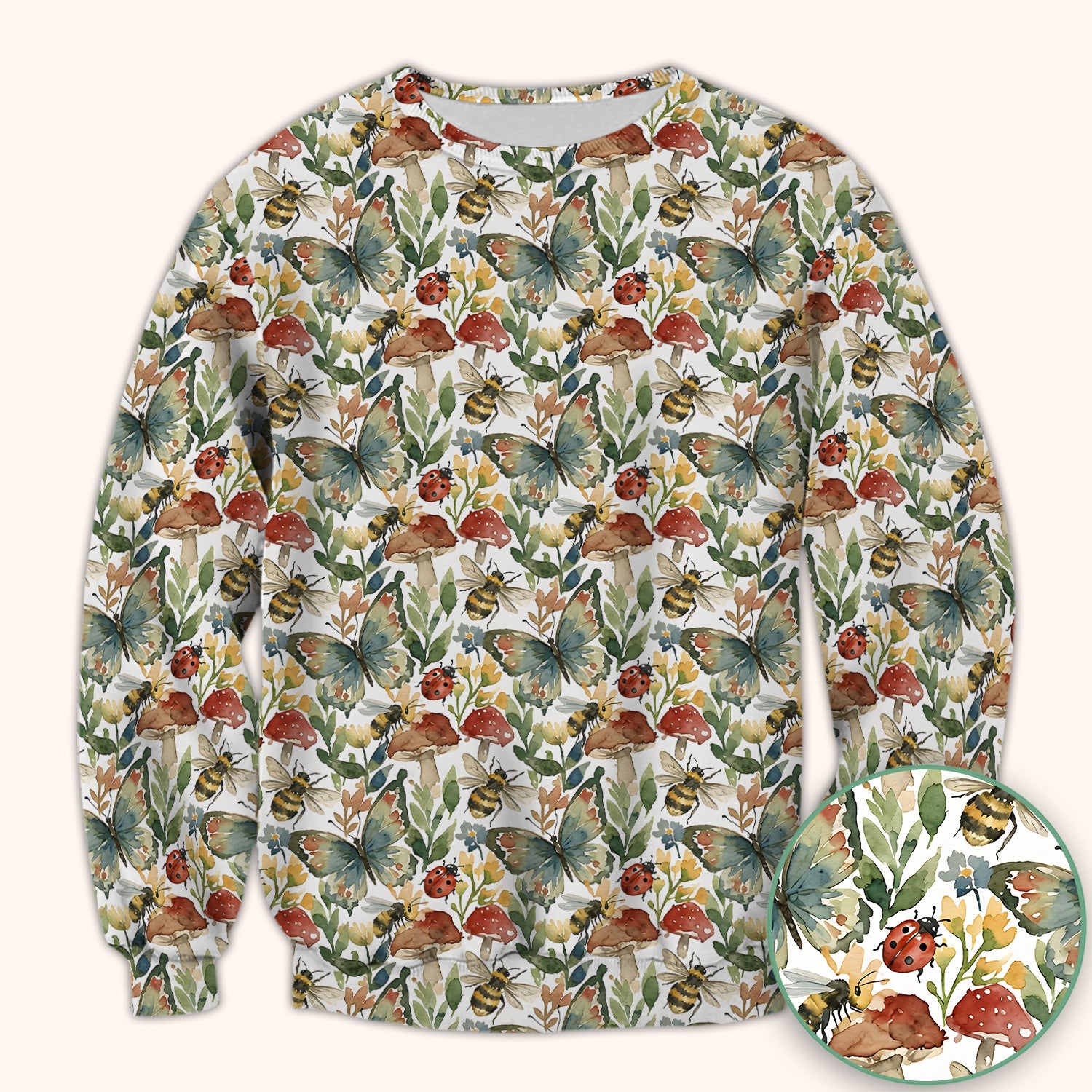 Butterfly Bee With Floral Mushroom Scrub Top, Comfortable Scrubs for Nurses