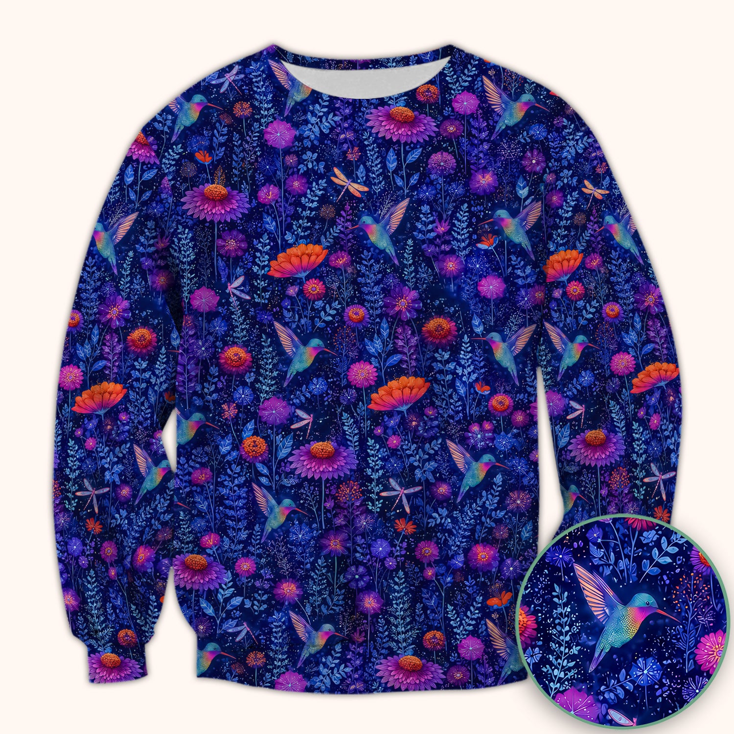 Enchanted Hummingbird Wildflower Garden Pattern Scrub Top, Comfortable Scrubs for Nurses