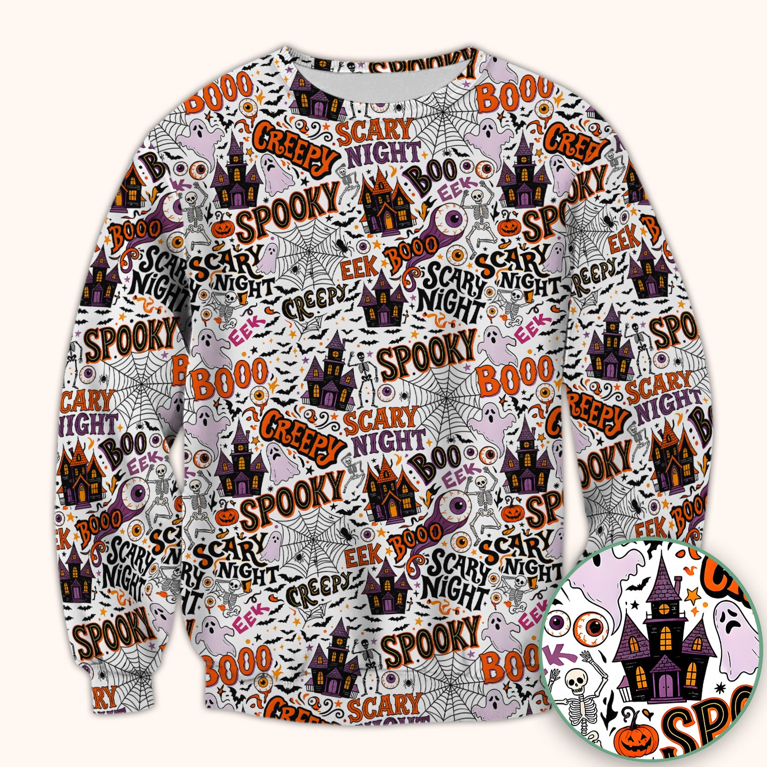 Spooky Halloween Haunted House Typography Scrub Top, Comfortable Scrubs for Nurses